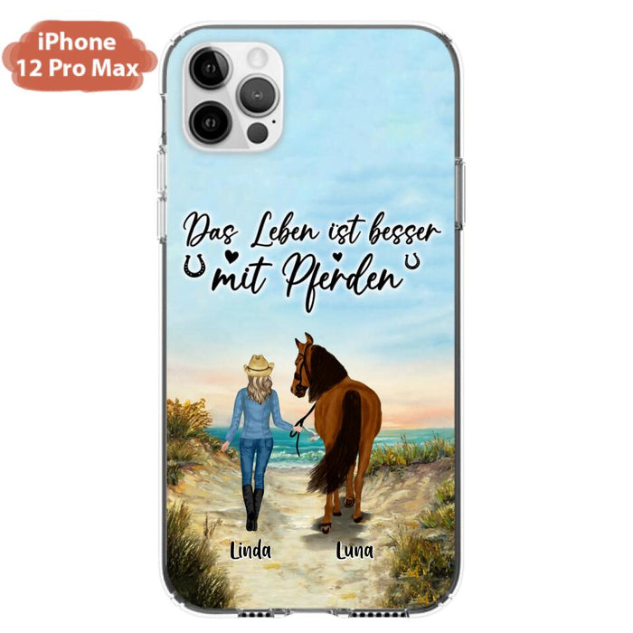 Custom Personalized Horse Girl Phone Case - Gift Idea For Horse Lovers/Girl - Upto 6 Horses - Das Leben Ist Besser Mit Pferden - Cases For iPhone/Samsung