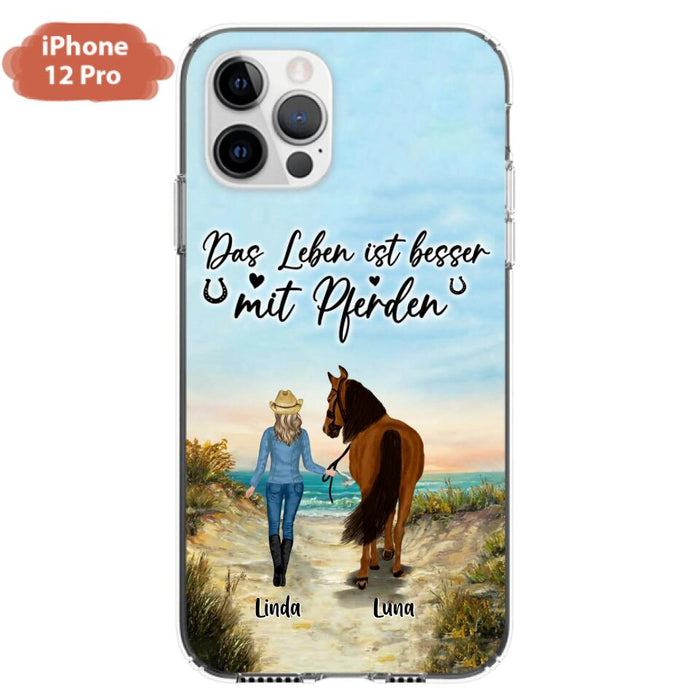 Custom Personalized Horse Girl Phone Case - Gift Idea For Horse Lovers/Girl - Upto 6 Horses - Das Leben Ist Besser Mit Pferden - Cases For iPhone/Samsung