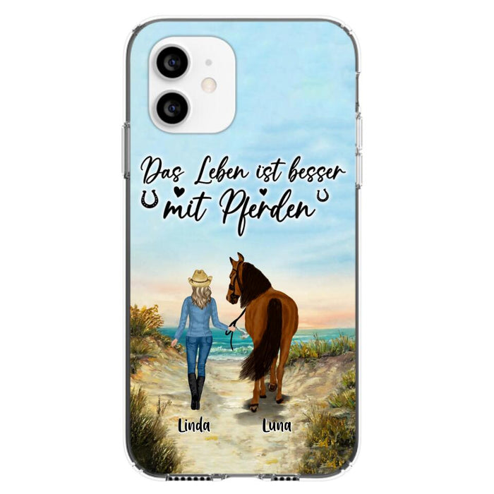 Custom Personalized Horse Girl Phone Case - Gift Idea For Horse Lovers/Girl - Upto 6 Horses - Das Leben Ist Besser Mit Pferden - Cases For iPhone/Samsung