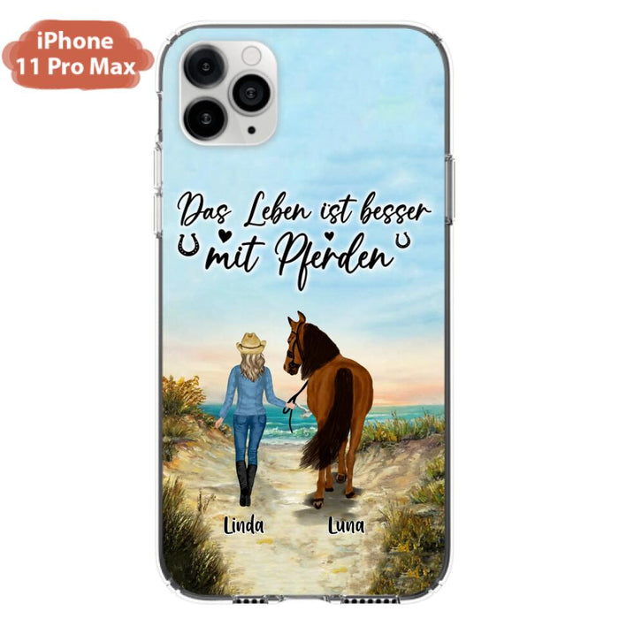 Custom Personalized Horse Girl Phone Case - Gift Idea For Horse Lovers/Girl - Upto 6 Horses - Das Leben Ist Besser Mit Pferden - Cases For iPhone/Samsung