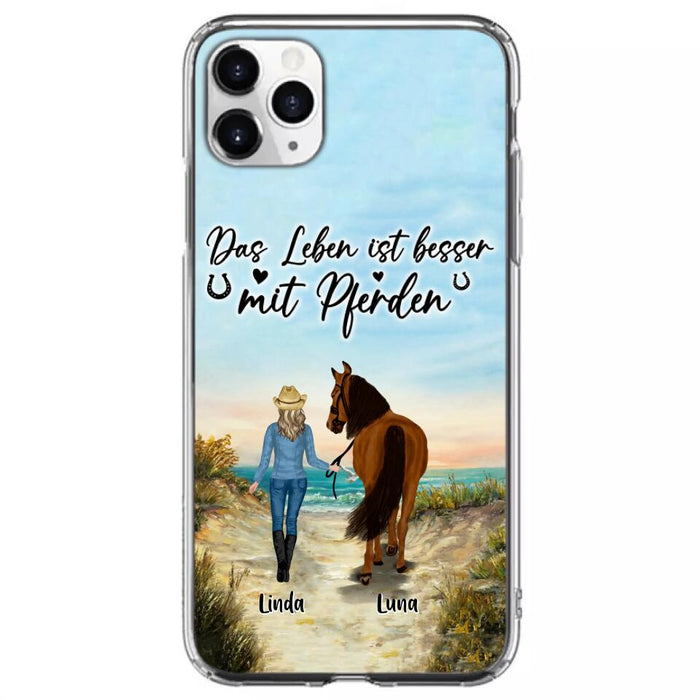 Custom Personalized Horse Girl Phone Case - Gift Idea For Horse Lovers/Girl - Upto 6 Horses - Das Leben Ist Besser Mit Pferden - Cases For iPhone/Samsung