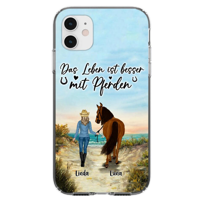 Custom Personalized Horse Girl Phone Case - Gift Idea For Horse Lovers/Girl - Upto 6 Horses - Das Leben Ist Besser Mit Pferden - Cases For iPhone/Samsung