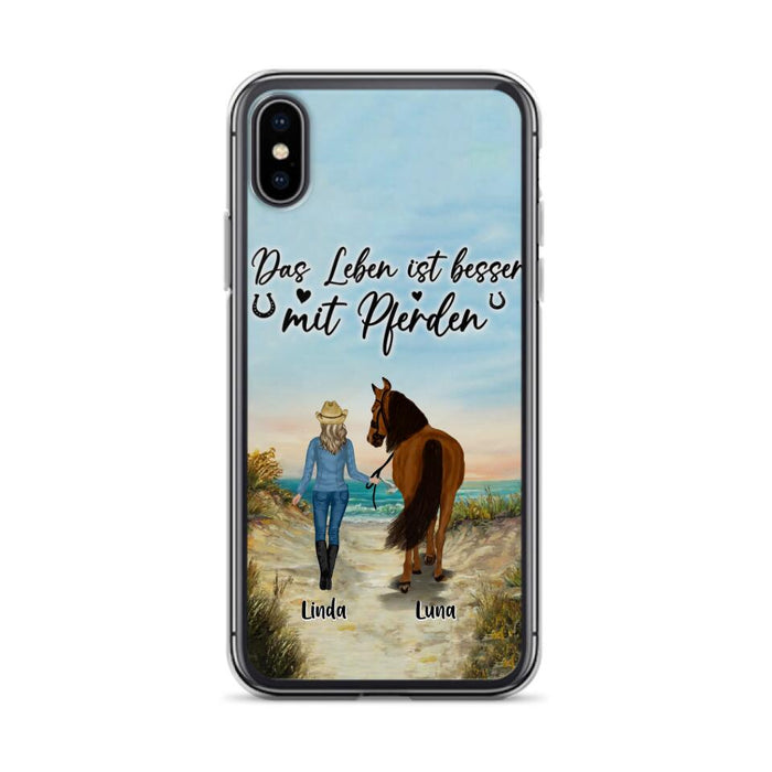 Custom Personalized Horse Girl Phone Case - Gift Idea For Horse Lovers/Girl - Upto 6 Horses - Das Leben Ist Besser Mit Pferden - Cases For iPhone/Samsung