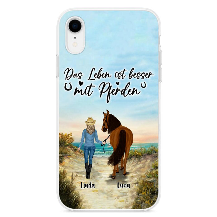 Custom Personalized Horse Girl Phone Case - Gift Idea For Horse Lovers/Girl - Upto 6 Horses - Das Leben Ist Besser Mit Pferden - Cases For iPhone/Samsung