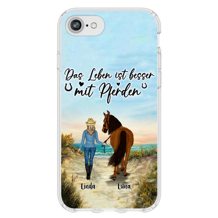 Custom Personalized Horse Girl Phone Case - Gift Idea For Horse Lovers/Girl - Upto 6 Horses - Das Leben Ist Besser Mit Pferden - Cases For iPhone/Samsung