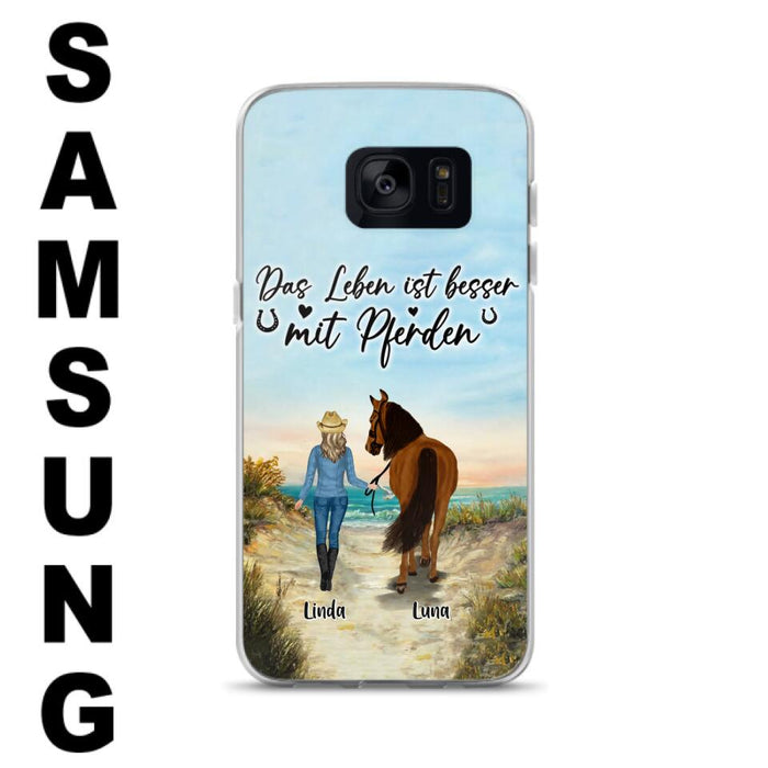 Custom Personalized Horse Girl Phone Case - Gift Idea For Horse Lovers/Girl - Upto 6 Horses - Das Leben Ist Besser Mit Pferden - Cases For iPhone/Samsung