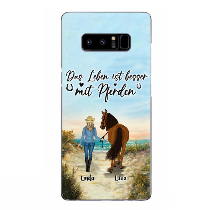 Custom Personalized Horse Girl Phone Case - Gift Idea For Horse Lovers/Girl - Upto 6 Horses - Das Leben Ist Besser Mit Pferden - Cases For iPhone/Samsung