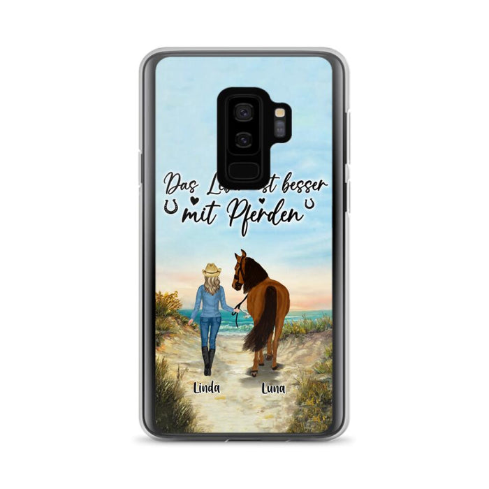 Custom Personalized Horse Girl Phone Case - Gift Idea For Horse Lovers/Girl - Upto 6 Horses - Das Leben Ist Besser Mit Pferden - Cases For iPhone/Samsung