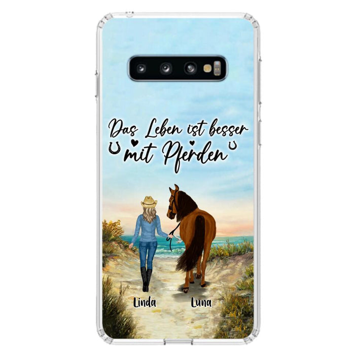 Custom Personalized Horse Girl Phone Case - Gift Idea For Horse Lovers/Girl - Upto 6 Horses - Das Leben Ist Besser Mit Pferden - Cases For iPhone/Samsung