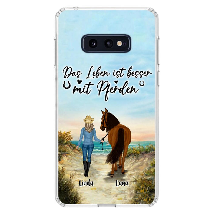 Custom Personalized Horse Girl Phone Case - Gift Idea For Horse Lovers/Girl - Upto 6 Horses - Das Leben Ist Besser Mit Pferden - Cases For iPhone/Samsung