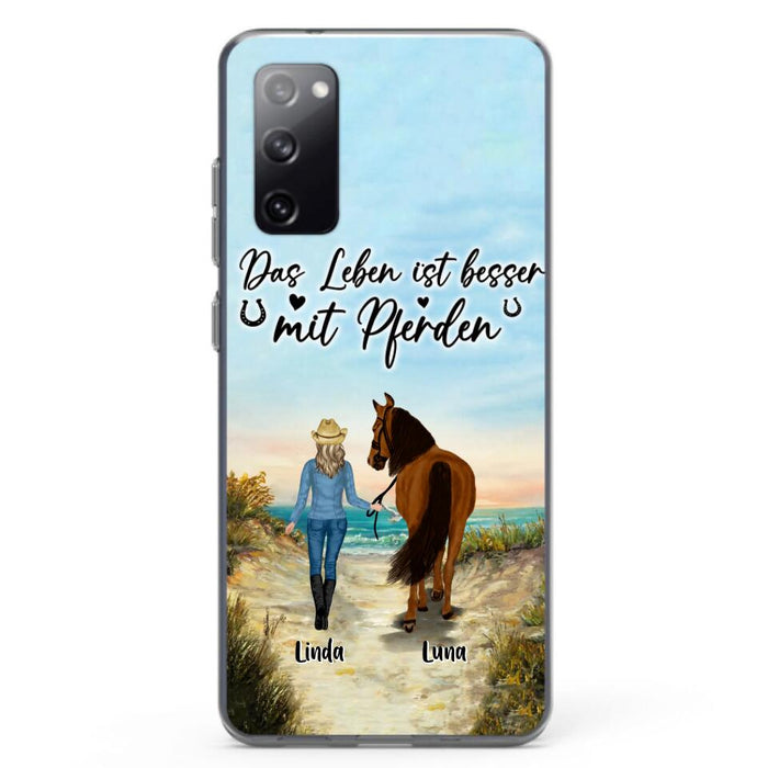 Custom Personalized Horse Girl Phone Case - Gift Idea For Horse Lovers/Girl - Upto 6 Horses - Das Leben Ist Besser Mit Pferden - Cases For iPhone/Samsung