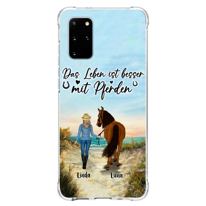 Custom Personalized Horse Girl Phone Case - Gift Idea For Horse Lovers/Girl - Upto 6 Horses - Das Leben Ist Besser Mit Pferden - Cases For iPhone/Samsung