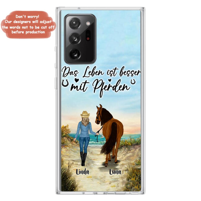 Custom Personalized Horse Girl Phone Case - Gift Idea For Horse Lovers/Girl - Upto 6 Horses - Das Leben Ist Besser Mit Pferden - Cases For iPhone/Samsung