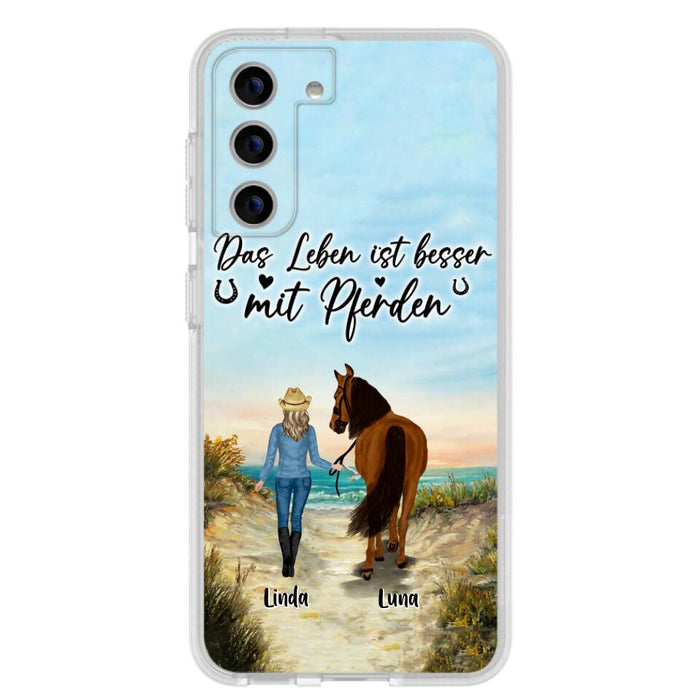 Custom Personalized Horse Girl Phone Case - Gift Idea For Horse Lovers/Girl - Upto 6 Horses - Das Leben Ist Besser Mit Pferden - Cases For iPhone/Samsung