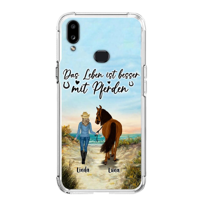 Custom Personalized Horse Girl Phone Case - Gift Idea For Horse Lovers/Girl - Upto 6 Horses - Das Leben Ist Besser Mit Pferden - Cases For iPhone/Samsung