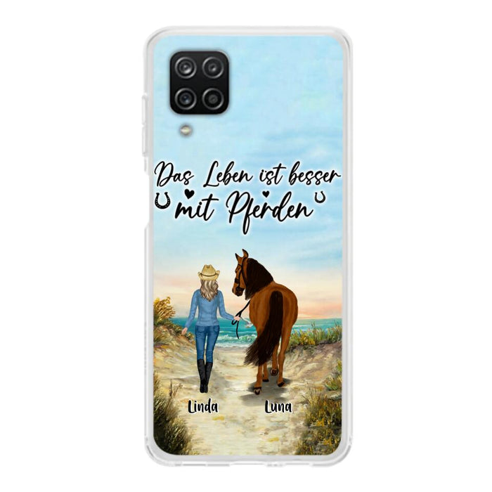 Custom Personalized Horse Girl Phone Case - Gift Idea For Horse Lovers/Girl - Upto 6 Horses - Das Leben Ist Besser Mit Pferden - Cases For iPhone/Samsung