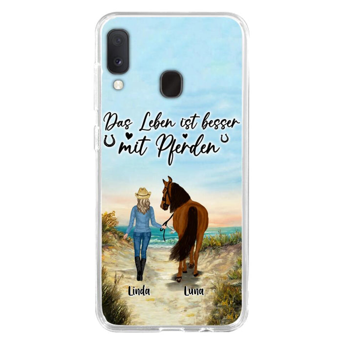 Custom Personalized Horse Girl Phone Case - Gift Idea For Horse Lovers/Girl - Upto 6 Horses - Das Leben Ist Besser Mit Pferden - Cases For iPhone/Samsung