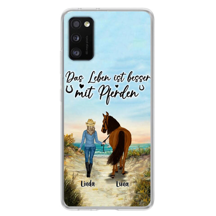 Custom Personalized Horse Girl Phone Case - Gift Idea For Horse Lovers/Girl - Upto 6 Horses - Das Leben Ist Besser Mit Pferden - Cases For iPhone/Samsung