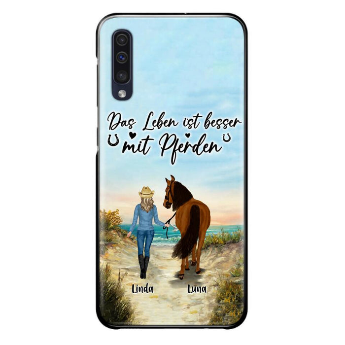 Custom Personalized Horse Girl Phone Case - Gift Idea For Horse Lovers/Girl - Upto 6 Horses - Das Leben Ist Besser Mit Pferden - Cases For iPhone/Samsung