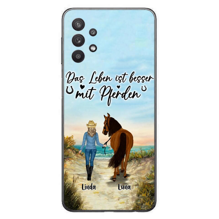 Custom Personalized Horse Girl Phone Case - Gift Idea For Horse Lovers/Girl - Upto 6 Horses - Das Leben Ist Besser Mit Pferden - Cases For iPhone/Samsung