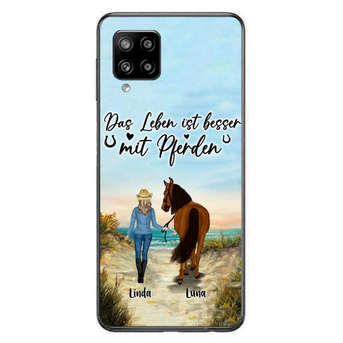 Custom Personalized Horse Girl Phone Case - Gift Idea For Horse Lovers/Girl - Upto 6 Horses - Das Leben Ist Besser Mit Pferden - Cases For iPhone/Samsung