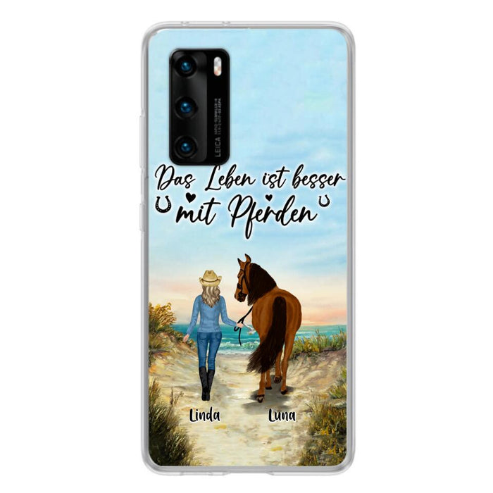 Custom Personalized Horse Girl Phone Case - Gift Idea For Horse Lovers/Girl - Upto 6 Horses - Das Leben Ist Besser Mit Pferden - Cases For Oppo/Xiaomi/Huawei