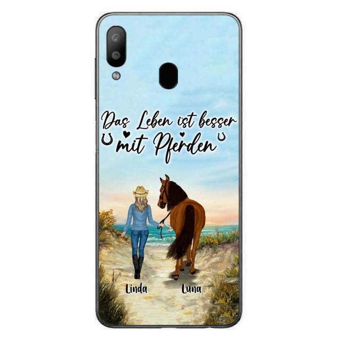 Custom Personalized Horse Girl Phone Case - Gift Idea For Horse Lovers/Girl - Upto 6 Horses - Das Leben Ist Besser Mit Pferden - Cases For iPhone/Samsung