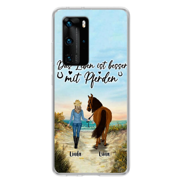 Custom Personalized Horse Girl Phone Case - Gift Idea For Horse Lovers/Girl - Upto 6 Horses - Das Leben Ist Besser Mit Pferden - Cases For Oppo/Xiaomi/Huawei