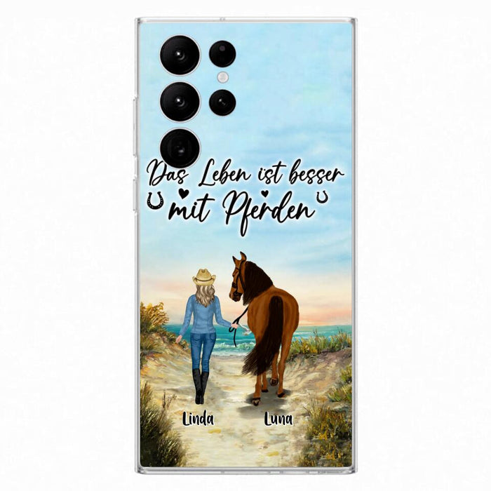 Custom Personalized Horse Girl Phone Case - Gift Idea For Horse Lovers/Girl - Upto 6 Horses - Das Leben Ist Besser Mit Pferden - Cases For iPhone/Samsung