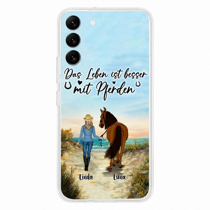 Custom Personalized Horse Girl Phone Case - Gift Idea For Horse Lovers/Girl - Upto 6 Horses - Das Leben Ist Besser Mit Pferden - Cases For iPhone/Samsung