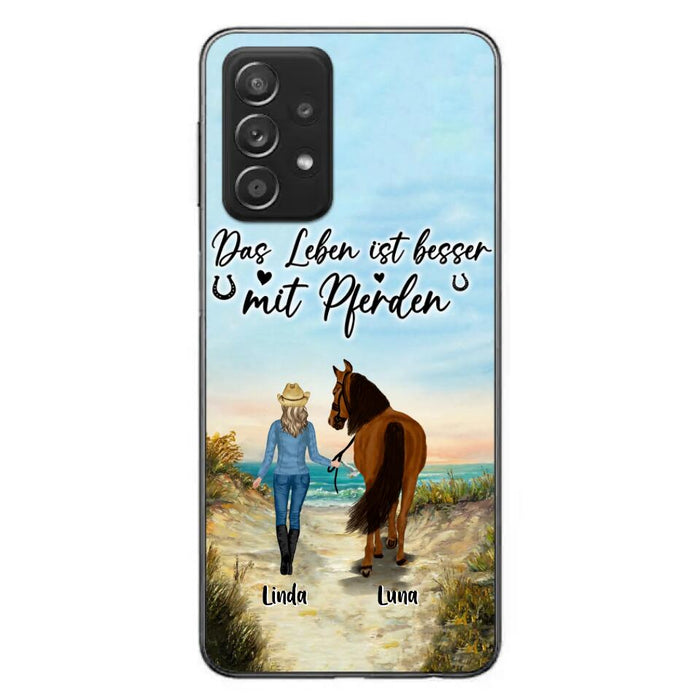 Custom Personalized Horse Girl Phone Case - Gift Idea For Horse Lovers/Girl - Upto 6 Horses - Das Leben Ist Besser Mit Pferden - Cases For iPhone/Samsung