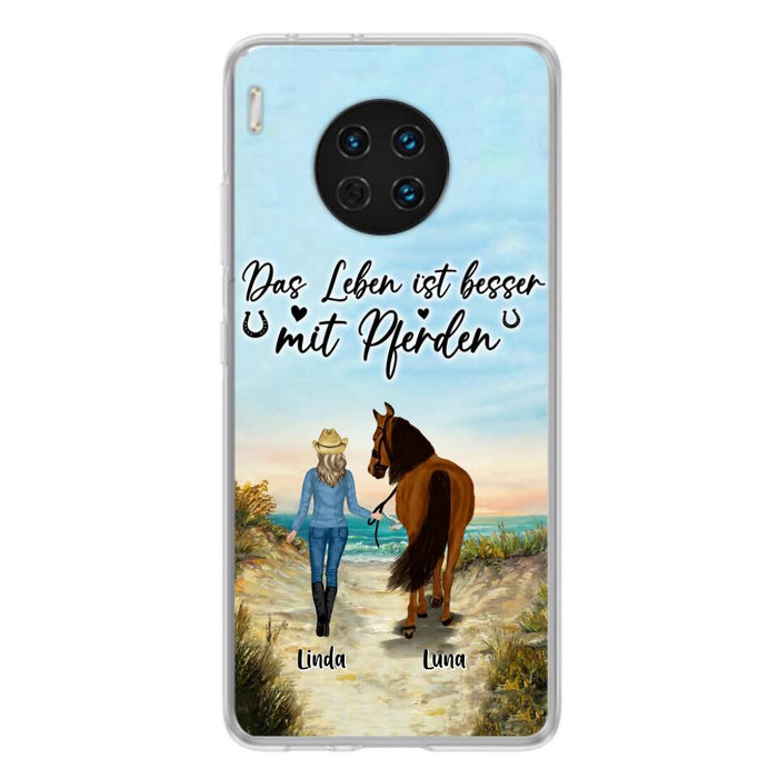 Custom Personalized Horse Girl Phone Case - Gift Idea For Horse Lovers/Girl - Upto 6 Horses - Das Leben Ist Besser Mit Pferden - Cases For Oppo/Xiaomi/Huawei