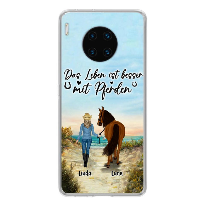 Custom Personalized Horse Girl Phone Case - Gift Idea For Horse Lovers/Girl - Upto 6 Horses - Das Leben Ist Besser Mit Pferden - Cases For Oppo/Xiaomi/Huawei