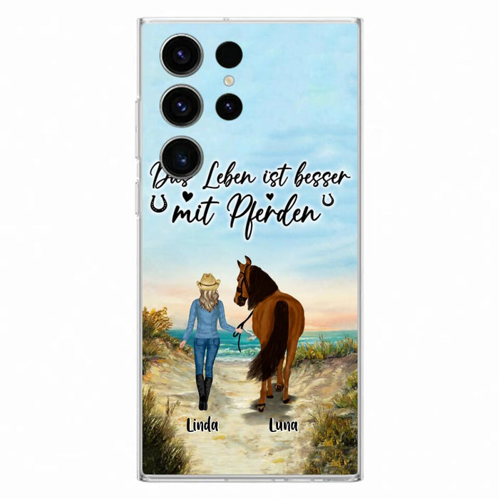 Custom Personalized Horse Girl Phone Case - Gift Idea For Horse Lovers/Girl - Upto 6 Horses - Das Leben Ist Besser Mit Pferden - Cases For iPhone/Samsung