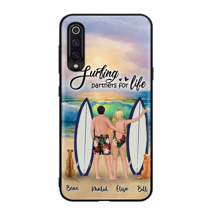 Custom Personalized Surfing Phone Case - Couple And 2 Pets - Phone Case For Xiaomi, Huawei and Oppo- Surfing Partners For Life - CCS180