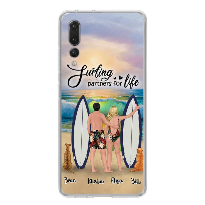 Custom Personalized Surfing Phone Case - Couple And 2 Pets - Phone Case For Xiaomi, Huawei and Oppo- Surfing Partners For Life - CCS180