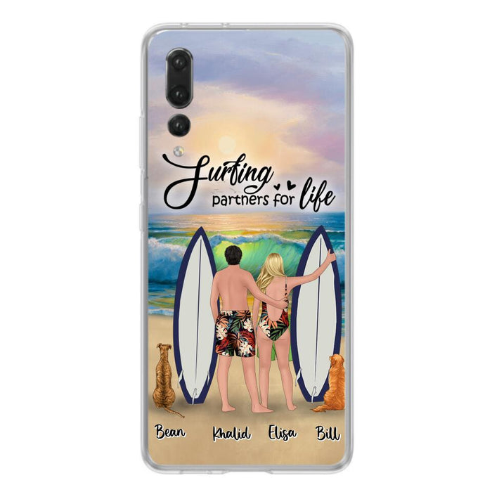 Custom Personalized Surfing Phone Case - Couple And 2 Pets - Phone Case For Xiaomi, Huawei and Oppo- Surfing Partners For Life - CCS180