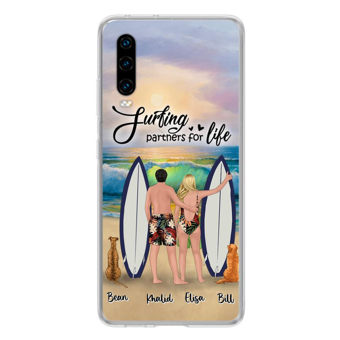 Custom Personalized Surfing Phone Case - Couple And 2 Pets - Phone Case For Xiaomi, Huawei and Oppo- Surfing Partners For Life - CCS180