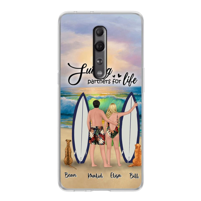 Custom Personalized Surfing Phone Case - Couple And 2 Pets - Phone Case For Xiaomi, Huawei and Oppo- Surfing Partners For Life - CCS180