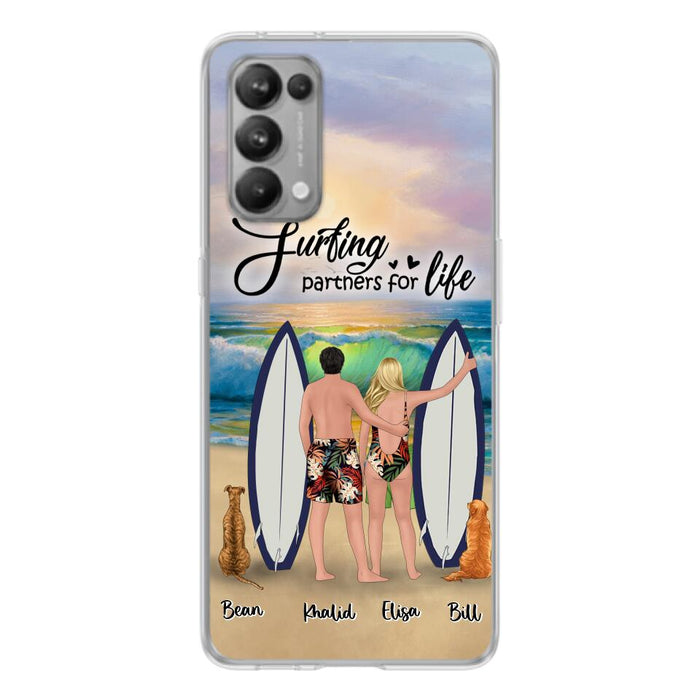 Custom Personalized Surfing Phone Case - Couple And 2 Pets - Phone Case For Xiaomi, Huawei and Oppo- Surfing Partners For Life - CCS180