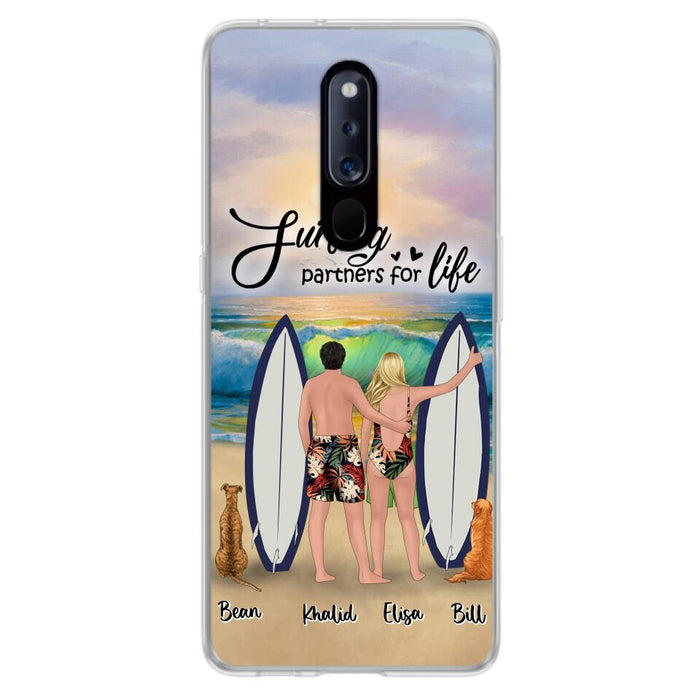 Custom Personalized Surfing Phone Case - Couple And 2 Pets - Phone Case For Xiaomi, Huawei and Oppo- Surfing Partners For Life - CCS180