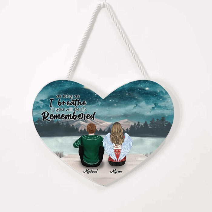 Custom Personalized Memorial Heart Wall Art - Upto 4 People - Best Gift For Family - As Long As I Breathe You Will Be Remembered - HM9JHW