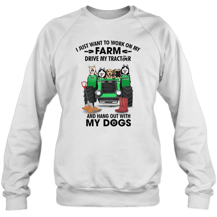 Custom Personalized Tractor Farm Dog T-
Shirt - Best Gift For Farmers/Dog Lovers - I Just Want To Work On My Farm Drive My Tractor And Hang Out With My Dogs