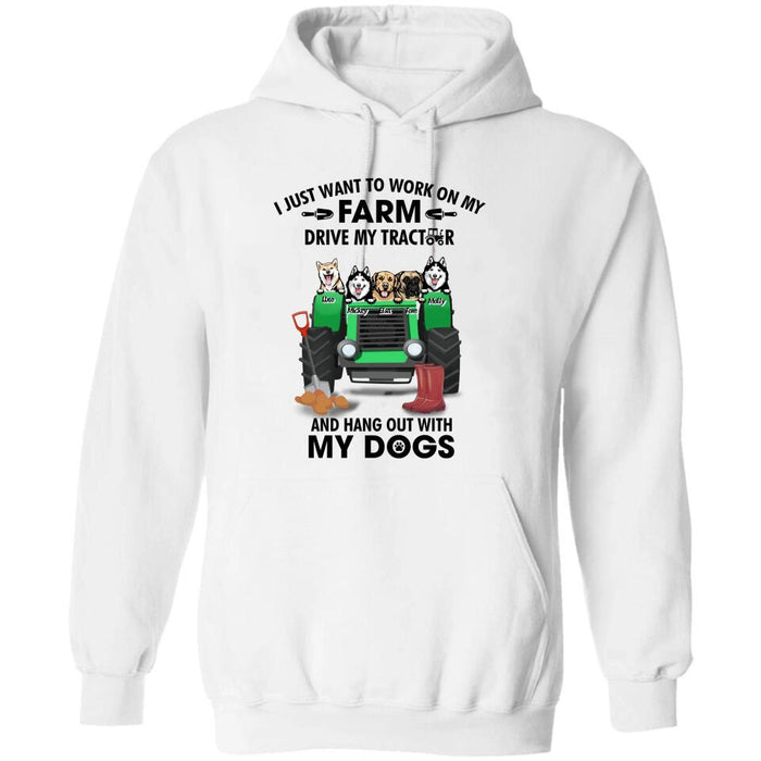 Custom Personalized Tractor Farm Dog T-
Shirt - Best Gift For Farmers/Dog Lovers - I Just Want To Work On My Farm Drive My Tractor And Hang Out With My Dogs