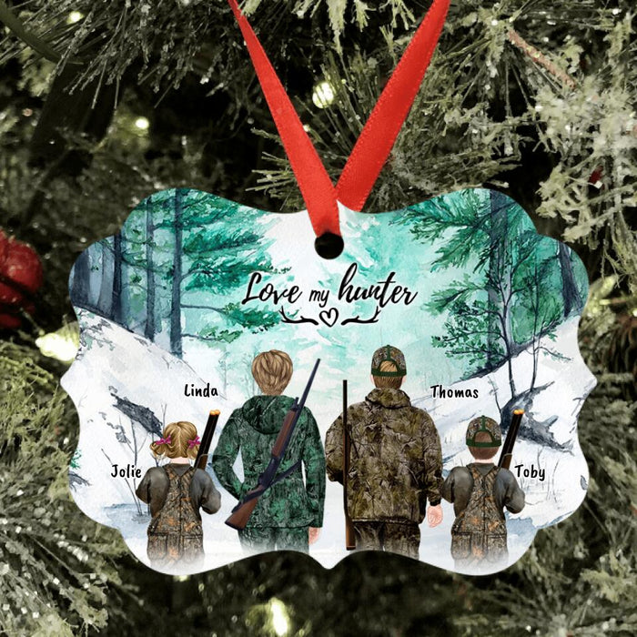 Custom Personalized Hunting Rectangle Ornament - Parents With Up To 2 Kids/ Single Parent/ Couple/ Solo Man/Woman - Best Gift For Hunting Lovers