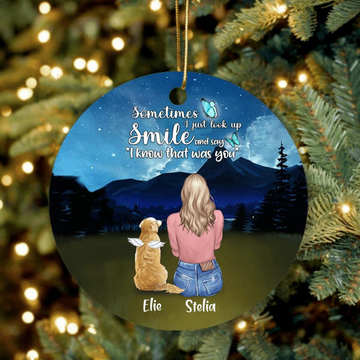 Custom Personalized Lost Pet Mom Ornament - Girl With Upto 4 Pets - Memorial Gift For Pet Lovers