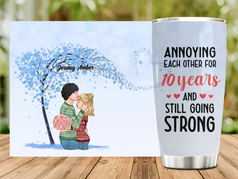 Custom Personalized Couple Kissing Tumbler - Gift Idea For Couple/Lovers - Annoying Each Other For 10 Years And Still Going Strong