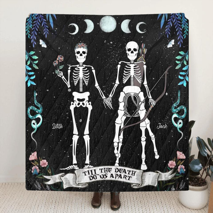 Custom Personalized Horoscope Skeleton Couple Single Layer Fleece/ Quilt Blanket- Gift Idea For Couple, Husband and Wife - Till The Death Do Us Part