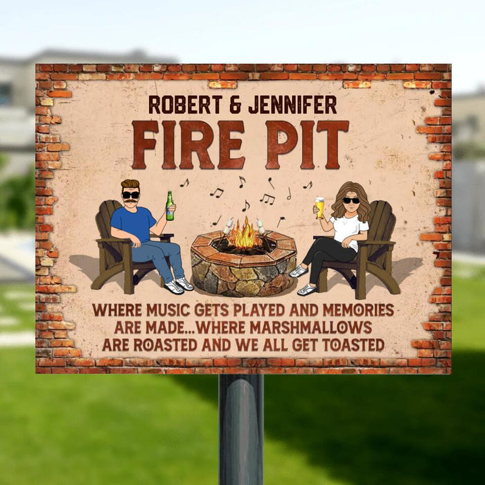 Custom Personalized Fire Pit Metal Sign - Gift Idea For Couple - Fire Pit Where Music Gets Played And Memories Are Made