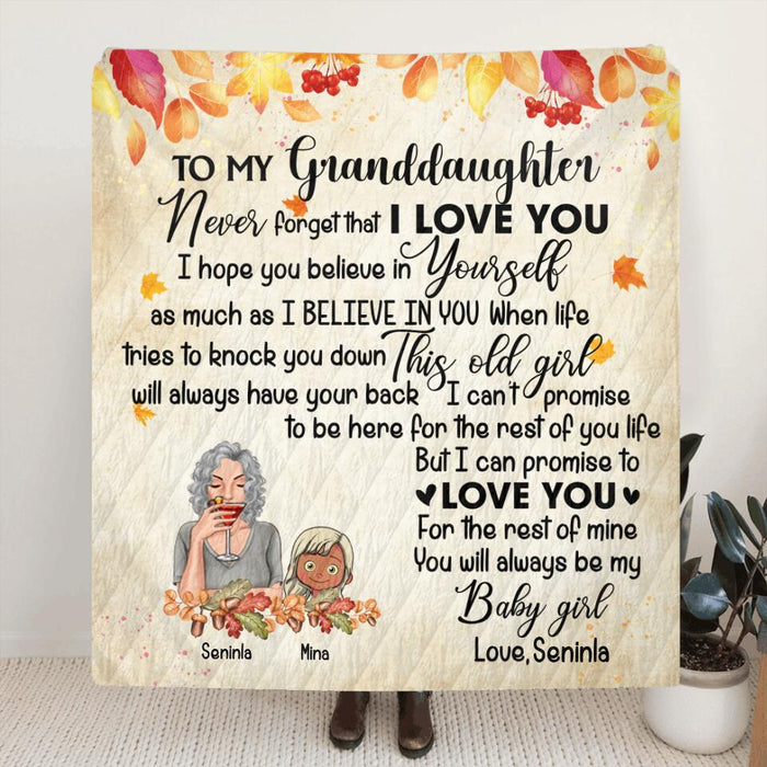 Custom Personalized Grandma & Granddaughter Quilt/Fleece Blanket - Upto 4 Kids - To My Granddaughters Never Foget That I Love You